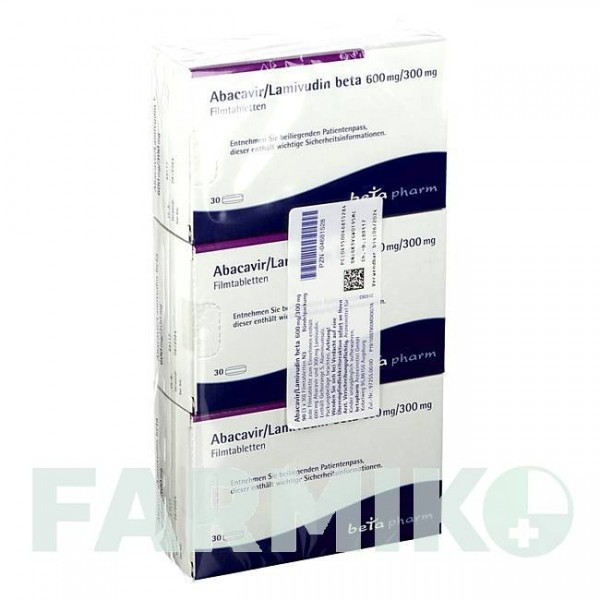 АБАКАВІР (ABACAVIR) 600 мг/300 мг таблетки 90 шт - Ламівудин, Абакавір BETAPHARM