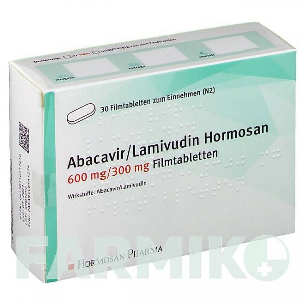 АБАКАВІР (ABACAVIR) 600 мг/300 мг таблетки 30 шт - Ламівудин, Абакавір HORMOSAN PHARMA