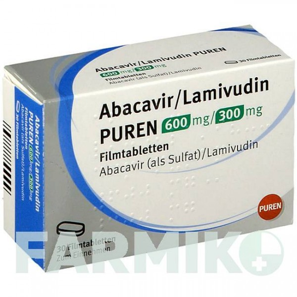 АБАКАВІР (ABACAVIR) 600 мг/300 мг таблетки 30 шт - Ламівудин, Абакавір PUREN PHARMA