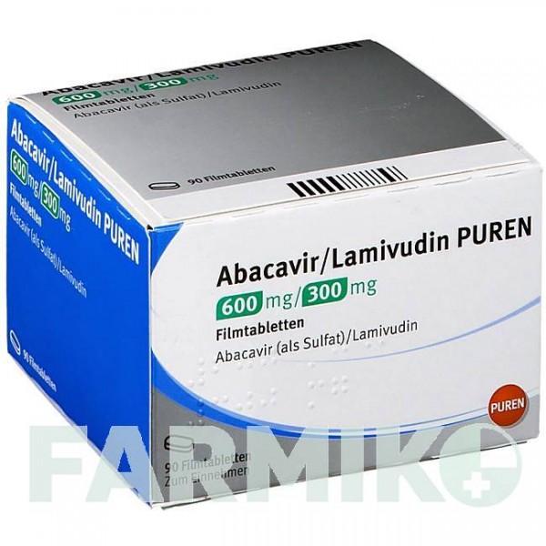 АБАКАВИР (ABACAVIR) 600 мг/300 мг таблетки 90 шт - Ламивудин, Абакавир PUREN PHARMA