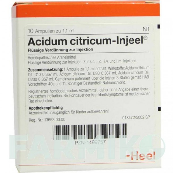 АЦИДУМ ЦИТРИКУМ (ACIDUM CITRICUM) ампулы 10 шт - Гомеопатия BIOLOGISCHE HEILMITTEL HEEL