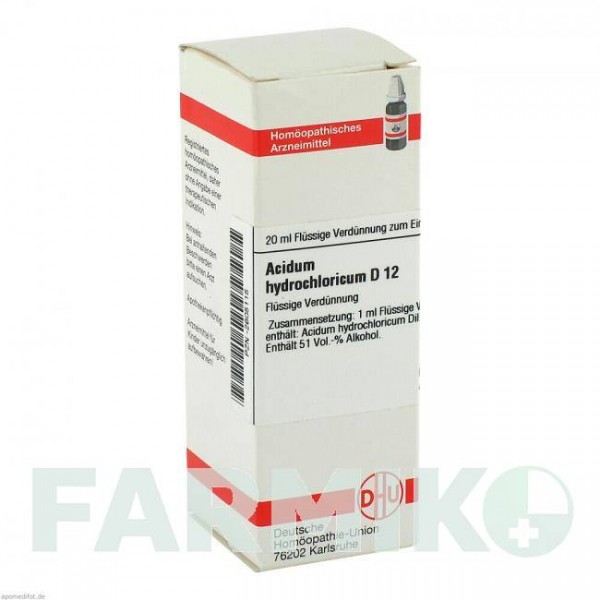 АЦИДУМ ГІДРОХЛОРИКУМ (ACIDUM HYDROCHLORICUM) D 12 розчин 20 мл - Гомеопатія DHU