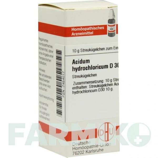 АЦИДУМ ГІДРОХЛОРИКУМ (ACIDUM HYDROCHLORICUM) D 30 глобули 10 г - Гомеопатія DHU