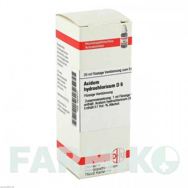 АЦИДУМ ГІДРОХЛОРИКУМ (ACIDUM HYDROCHLORICUM) D 6 розчин 20 мл - Гомеопатія DHU