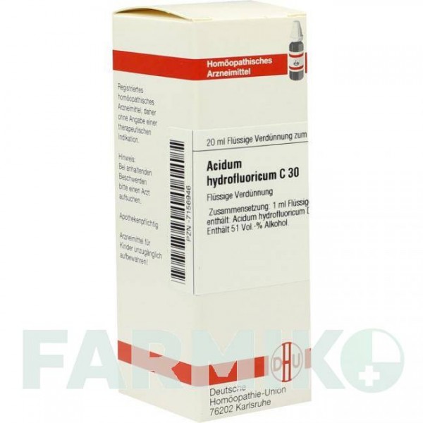 АЦИДУМ ГИДРОФЛЮОРИКУМ (ACIDUM HYDROFLUORICUM) C 30 раствор 20 мл - Гомеопатия DHU