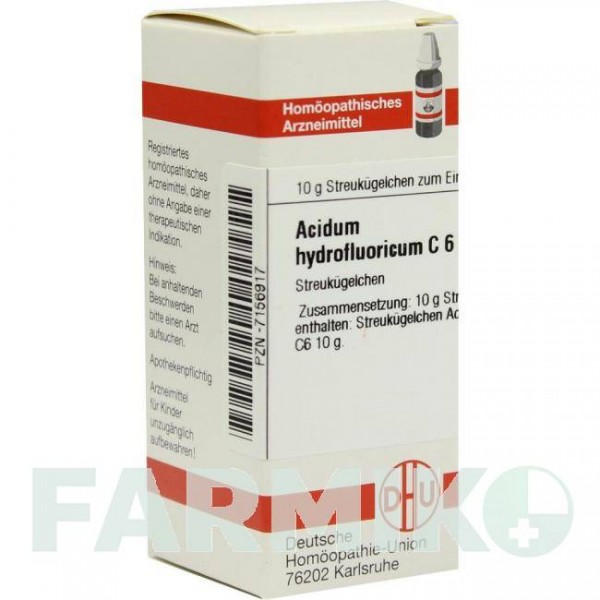АЦИДУМ ГИДРОФЛЮОРИКУМ (ACIDUM HYDROFLUORICUM) C 6 глобули 10 г - Гомеопатия DHU