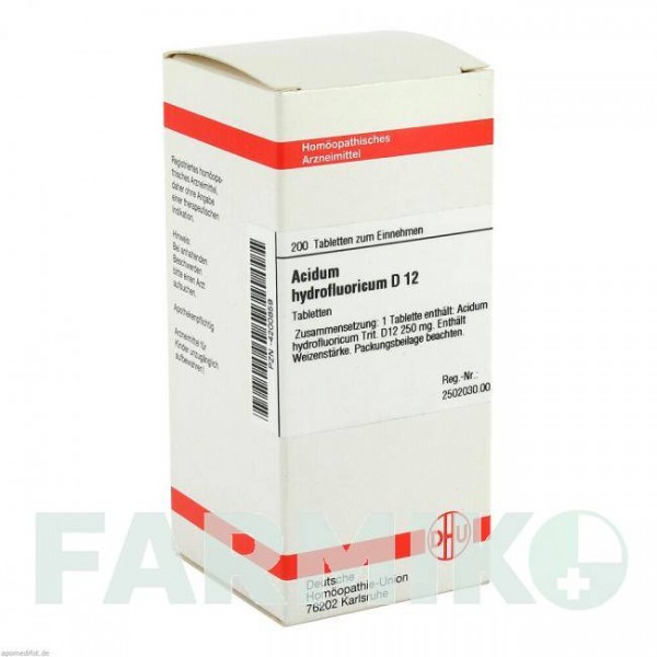 АЦИДУМ ГИДРОФЛЮОРИКУМ (ACIDUM HYDROFLUORICUM) D 12 таблетки 200 шт - Гомеопатия DHU