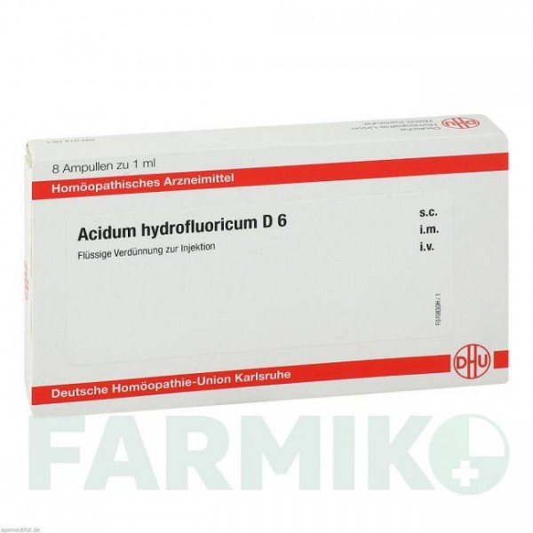 АЦИДУМ ГИДРОФЛЮОРИКУМ (ACIDUM HYDROFLUORICUM) D 6 ампулы 8x1 мл - Гомеопатия DHU