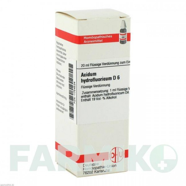 АЦИДУМ ГИДРОФЛЮОРИКУМ (ACIDUM HYDROFLUORICUM) D 6 раствор 20 мл - Гомеопатия DHU