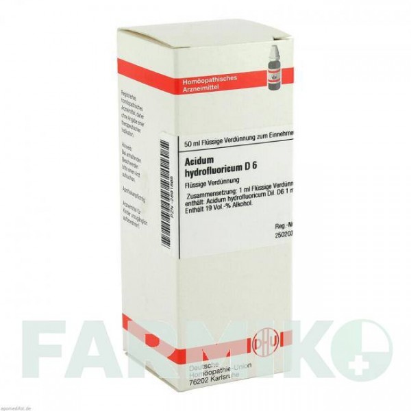 АЦИДУМ ГИДРОФЛЮОРИКУМ (ACIDUM HYDROFLUORICUM) D 6 раствор 50 мл - Гомеопатия DHU