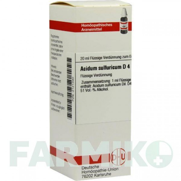 АЦИДУМ СУЛЬФУРИКУМ (ACIDUM SULFURICUM) D 4 раствор 20 мл - Гомеопатия DHU