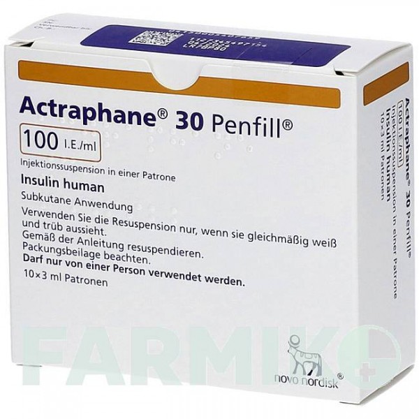 АКТРАФАН (ACTRAPHANE) 100 МЕ/мл картриджи 10x3 мл - Инсулин (человеческий) NOVO NORDISK