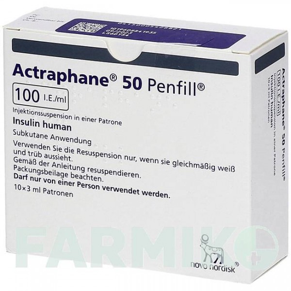 АКТРАФАН (ACTRAPHANE) 100 МЕ/мл картриджи 10x3 мл - Инсулин (человеческий) NOVO NORDISK