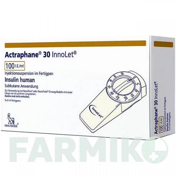 АКТРАФАН (ACTRAPHANE) 100 МЕ/мл суспензия 5x3 мл - Инсулин (человеческий) NOVO NORDISK