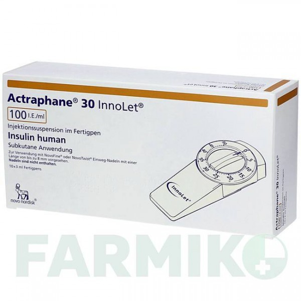АКТРАФАН (ACTRAPHANE) 100 МЕ/мл суспензия 10x3 мл - Инсулин (человеческий) NOVO NORDISK