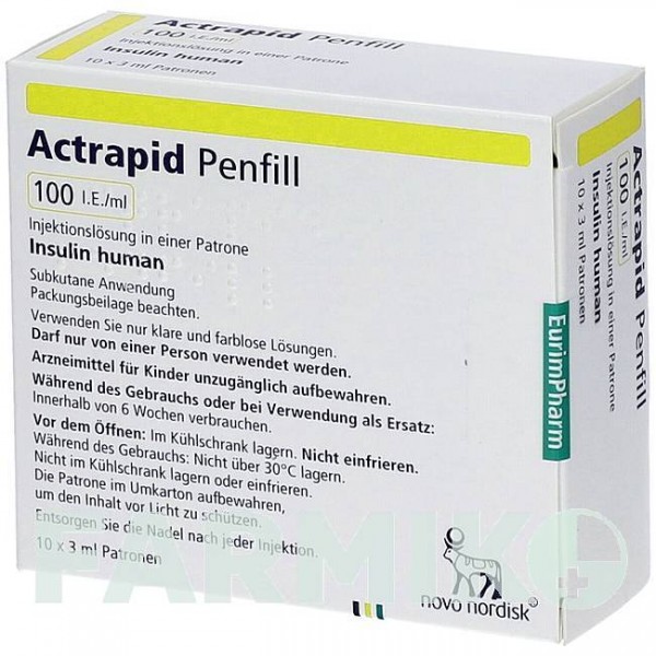 АКТРАПИД (ACTRAPID) 100 МЕ/мл картриджи 5x3 мл - Инсулин (человеческий) EURIMPHARM