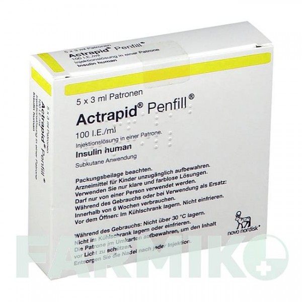 АКТРАПИД (ACTRAPID) 100 МЕ/мл картриджи 5x3 мл - Инсулин (человеческий) ORIFARM