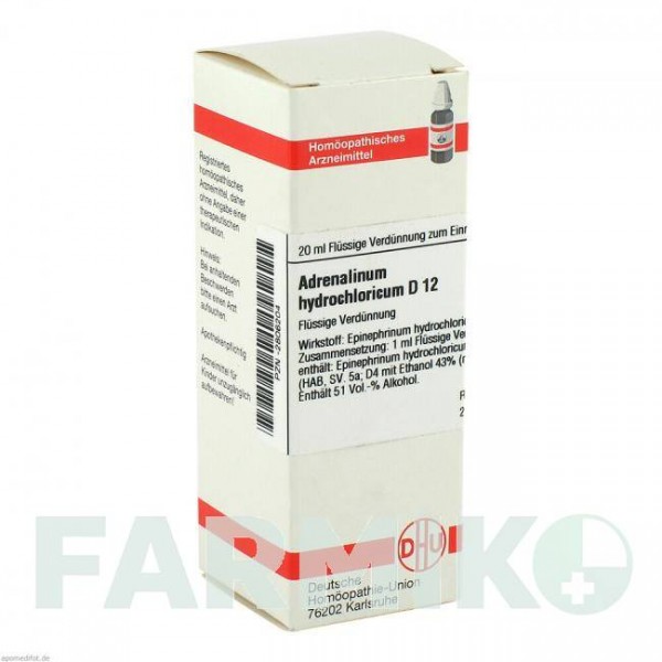 АДРЕНАЛИНУМ ГИДРОХЛОРИКУМ (ADRENALINUM HYDROCHLORICUM) D 12 раствор 20 мл - Гомеопатия DHU