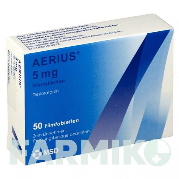 ЭРИУС (AERIUS) 5 мг таблетки 50 шт - Дезлоратадин ACA MULLER-ADAG PHARMA