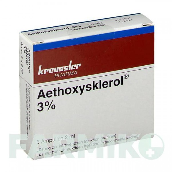ЭТОКСИСКЛЕРОЛ (AETHOXYSKLEROL) 3% раствор 5x2 мл - Полидоканол (лауромакрогол 400) CHEMISCHE FABRIK KREUSSLER