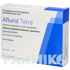 АФЛУРИА ТЕТРА (AFLURIA TETRA) шприци 10x0,5 мл - Гриппа вирус инактивированный антиген SEQIRUS