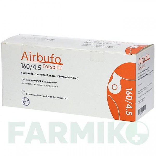 ЭРБУФО (AIRBUFO) 160 мкг/4,5 мкг/доза 6 х 60 доз порошок 6 шт - Формотерол, Будесонид HEXAL