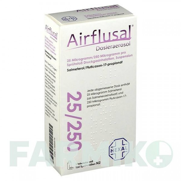 ЭРФЛЮЗАЛ (AIRFLUSAL) 25 мкг/250 мкг/доза 120 доз аэрозоль 1 шт - Сальметерол, Флутиказон HEXAL
