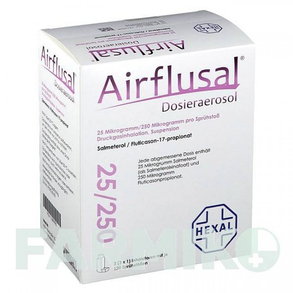 ЭРФЛЮЗАЛ (AIRFLUSAL) 25 мкг/250 мкг/доза 3 х 120 доз аэрозоль 3 шт - Сальметерол, Флутиказон HEXAL