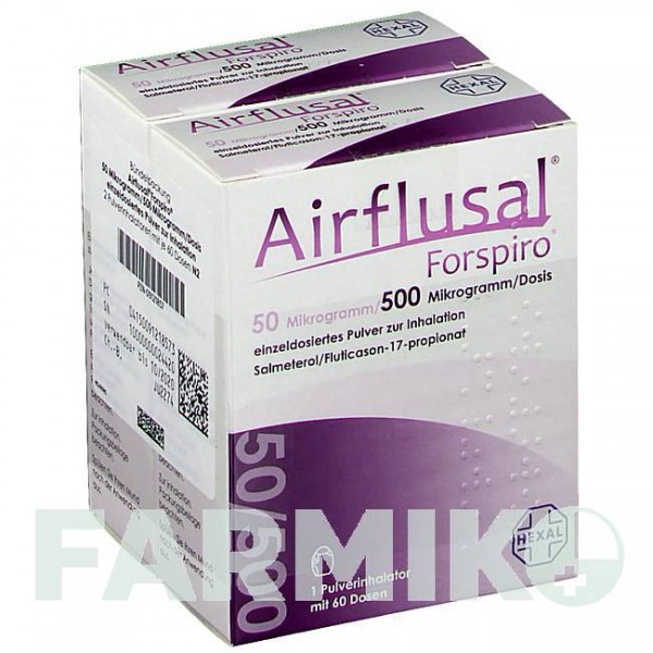 ЭРФЛЮЗАЛ (AIRFLUSAL) 50/500 мкг/доза 60 доз порошок 2 шт - Сальметерол, Флутиказон HEXAL