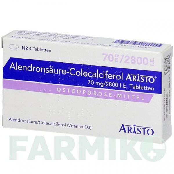 АЛЕНДРОНСАУР (ALENDRONSAURE) 70 мг/2800 МЕ таблетки 4 шт - Алендроновая кислота, Колекальциферол ARISTO PHARMA