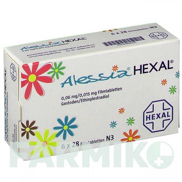 АЛЕССИА (ALESSIA) 0,06 мг/0,015 мг таблетки 6x28 шт - Гестоден, Этинилэстрадиол HEXAL