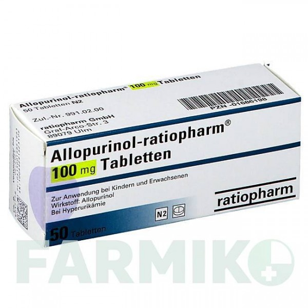 АЛЛОПУРІНОЛ (ALLOPURINOL) 100 мг таблетки 50 шт - Алопуринол RATIOPHARM