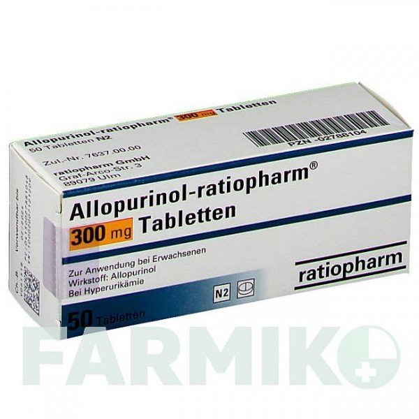 АЛЛОПУРІНОЛ (ALLOPURINOL) 300 мг таблетки 50 шт - Алопуринол RATIOPHARM