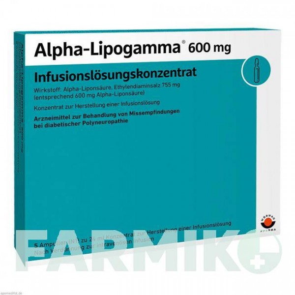 АЛЬФА ЛИПОГАММА (ALPHA LIPOGAMMA) 600 мг концентрат 5x24 мл - Тиоктовая кислота WORWAG PHARMA