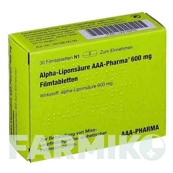 АЛЬФА ЛИПОНСАУР (ALPHA LIPONSAURE) 600 мг таблетки 30 шт - Тиоктовая кислота AAA - PHARMA