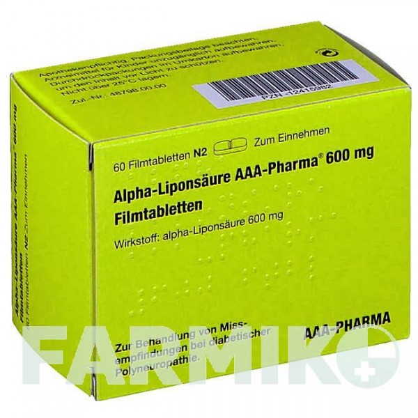 АЛЬФА ЛИПОНСАУР (ALPHA LIPONSAURE) 600 мг таблетки 60 шт - Тиоктовая кислота AAA - PHARMA