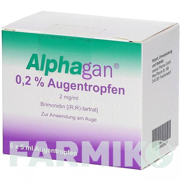 АЛЬФАГАН (ALPHAGAN) 0,2% 2 мг/мл капли 6x5 мл - Бримонидин AXICORP PHARMA