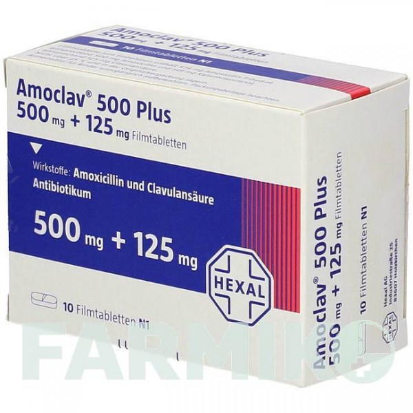 АМОКЛАВ (AMOCLAV) 500 таблетки 10 шт - Амоксициллин, Ингибиторы бета-лактамаз HEXAL