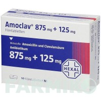 АМОКЛАВ (AMOCLAV) 875 мг + 125 мг таблетки 10 шт - Амоксицилін, Інгібітори бета-лактамаз HEXAL