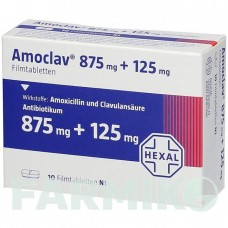АМОКЛАВ (AMOCLAV) 875 мг + 125 мг таблетки 10 шт - Амоксицилін, Інгібітори бета-лактамаз HEXAL