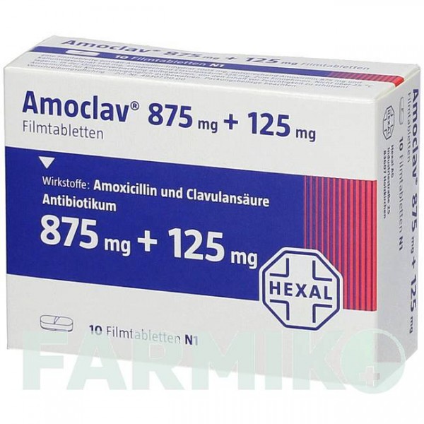 АМОКЛАВ (AMOCLAV) 875 мг + 125 мг таблетки 10 шт - Амоксицилін, Інгібітори бета-лактамаз HEXAL