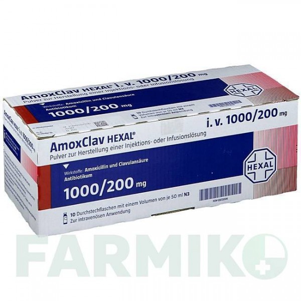 АМОКСКЛАВ (AMOXCLAV) 1000/200 мг порошок 10 шт - Амоксицилін, Інгібітори бета-лактамаз HEXAL