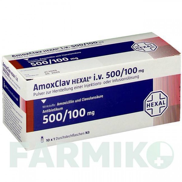 АМОКСКЛАВ (AMOXCLAV) 500/100 мг порошок 10 шт - Амоксицилін, Інгібітори бета-лактамаз HEXAL
