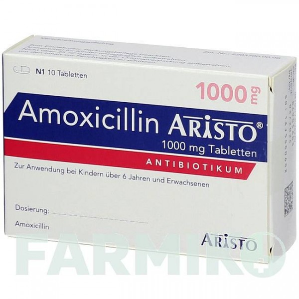АМОКСИЦИЛІН (AMOXICILLIN) 1000 мг таблетки 10 шт - Амоксицилін ARISTO PHARMA