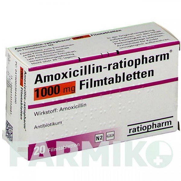 АМОКСИЦИЛІН (AMOXICILLIN) 1000 мг таблетки 20 шт - Амоксицилін RATIOPHARM