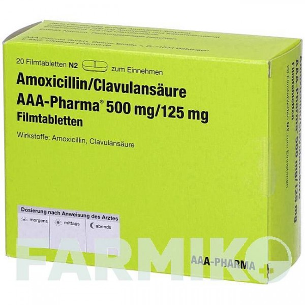 АМОКСИЦИЛІН (AMOXICILLIN) 500 мг/125 мг таблетки 20 шт - Амоксицилін, Інгібітори бета-лактамаз AAA - PHARMA