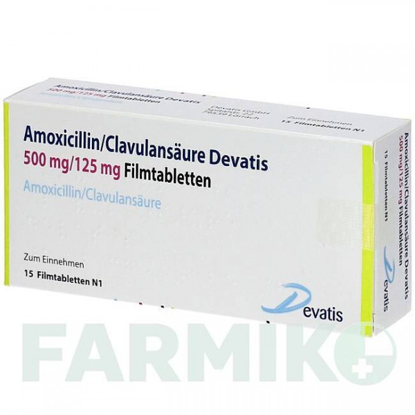АМОКСИЦИЛЛИН (AMOXICILLIN) 500 мг/125 мг таблетки 15 шт - Амоксициллин, Ингибиторы бета-лактамаз DEVATIS