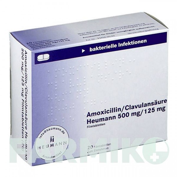 АМОКСИЦИЛІН (AMOXICILLIN) 500 мг/125 мг таблетки 10 шт - Амоксицилін, Інгібітори бета-лактамаз HEUMANN PHARMA