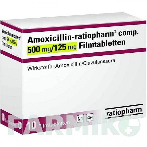 АМОКСИЦИЛЛИН (AMOXICILLIN) 500 мг/125 мг таблетки 10 шт - Амоксициллин, Ингибиторы бета-лактамаз RATIOPHARM