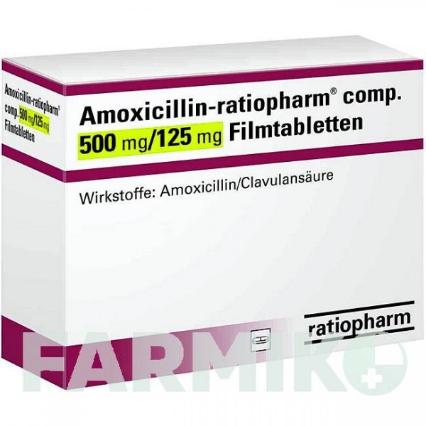 АМОКСИЦИЛЛИН (AMOXICILLIN) 500 мг/125 мг таблетки 20 шт - Амоксициллин, Ингибиторы бета-лактамаз RATIOPHARM